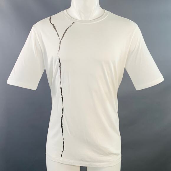 HAIDER ACKERMANN Size M White Silver Cotton Jersey Kintsugi Crew Neck T-shirt